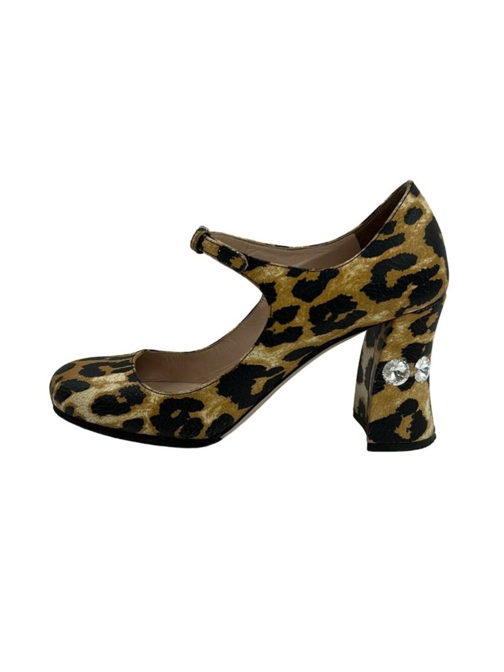 Miu Miu Pumps Dark Brown Light Clear Leopard Print Rhinestone Leather Heels